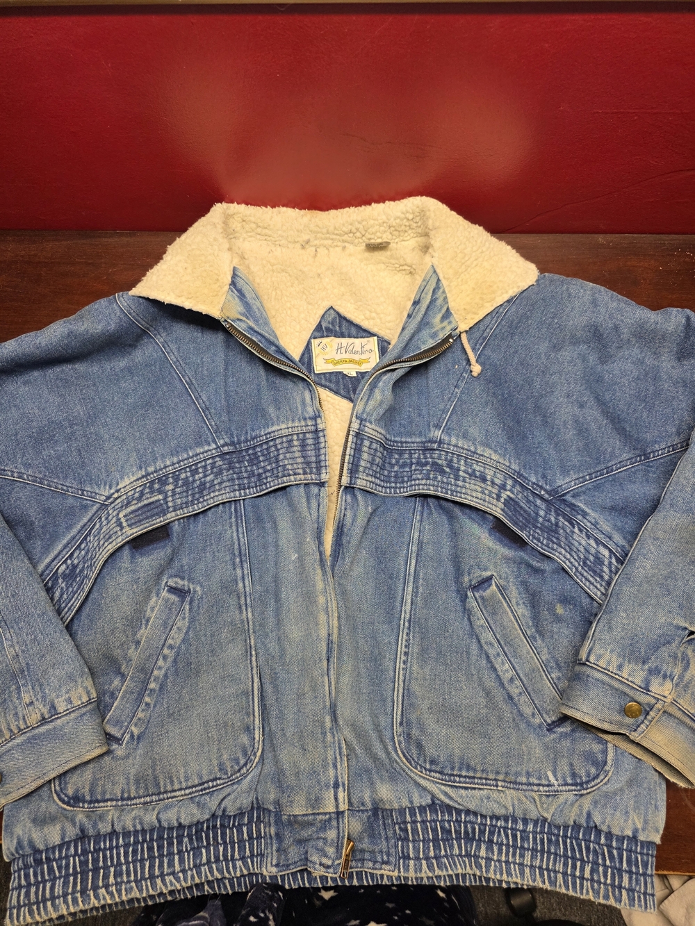 Valentino Denim Sherpa Jacket - Blue and Cream